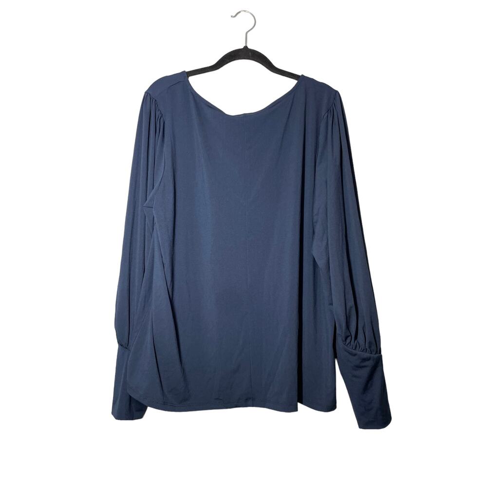 Eloquii Navy Blue V-Neck Blouse Top Dramatic Sleeve NWT 18/20 Long Dolman - Picture 2 of 6